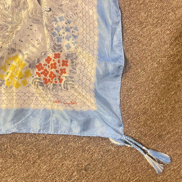 Johnny Was Floral Butterfly Silk Scarf With Tassels Square - Picture 8 of 9